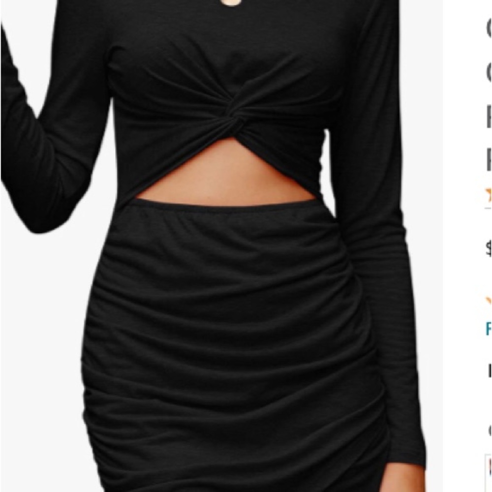 Long Sleeve Bodycon dress Crew Neck Cut Out Twist Slim Fit Ruched Wrap Short